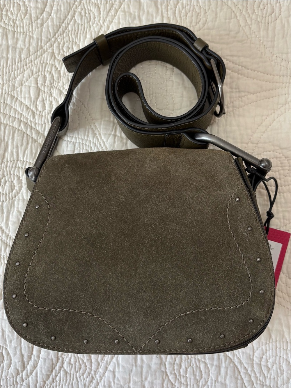 New Vince Camuto Tal green crossbody bag genuine leather suede saddle bag